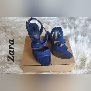 Zara Stiletto Strappy  Sandals Azul/Blue - Size 7 1/2 - Like New with box!